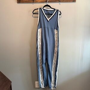 Free people Sleeveless Navy Jumpsuit with Cream Lace Side Panels